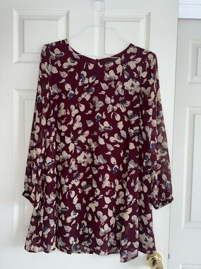 ASTR Maroon Floral Long-Sleeve Swing Dress